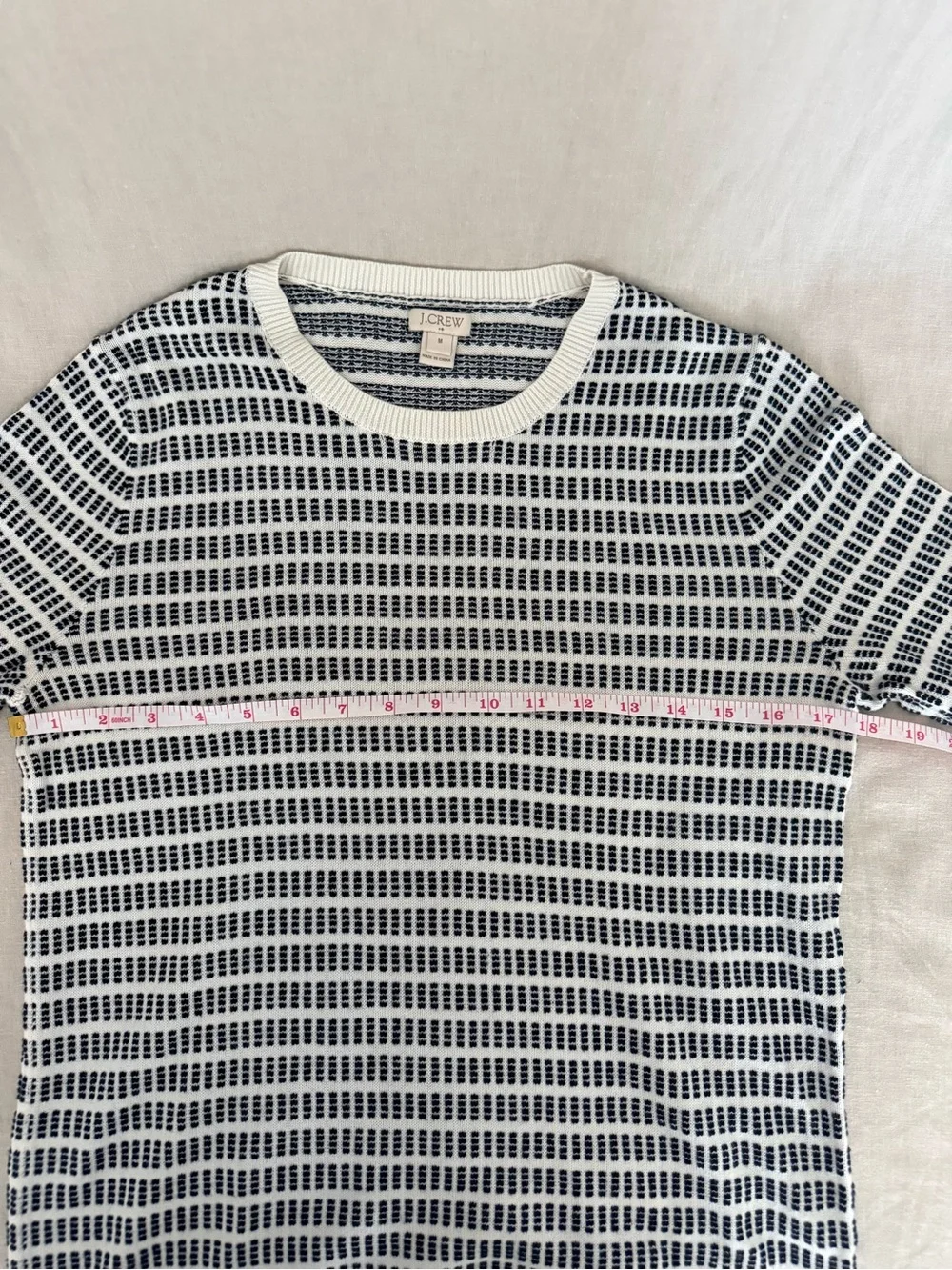 J.Crew Black and White Striped Patterned Knit Crewneck Sweater | 100% Cotton